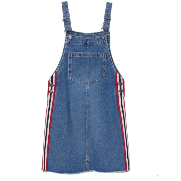 H&M Divided A-line Denim Jean Side Striped Overalls Romper Dress - Picture 3 of 12